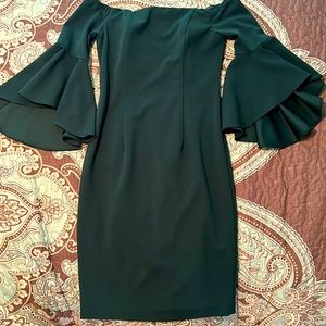 Calvin Klein Dark Green Off the Shoulder Dress. Size 2.